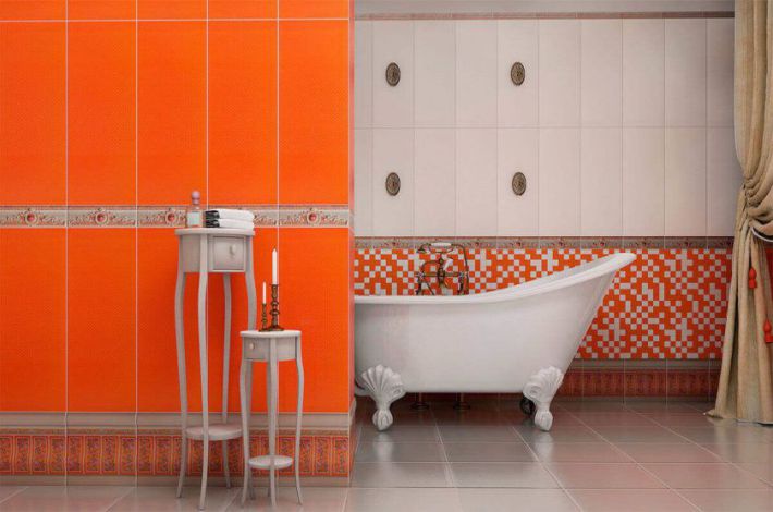 fürdőszoba kialakítás narancssárga színben