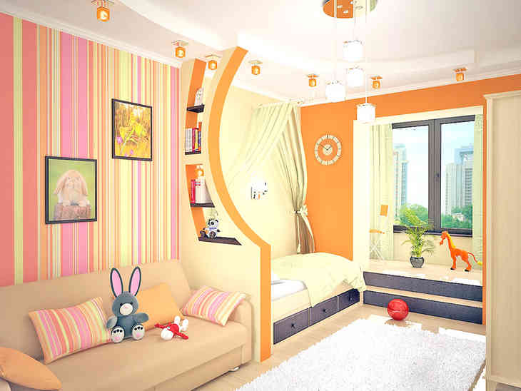 Téglalap alakú gyerekszoba két fő részére