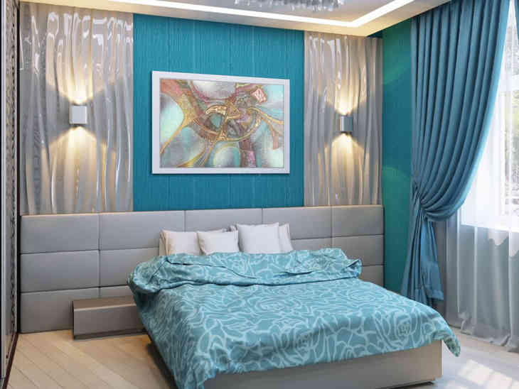 Kék szín a hálószoba belsejében