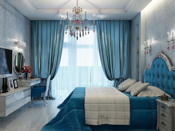 Kék szín a hálószoba belsejében