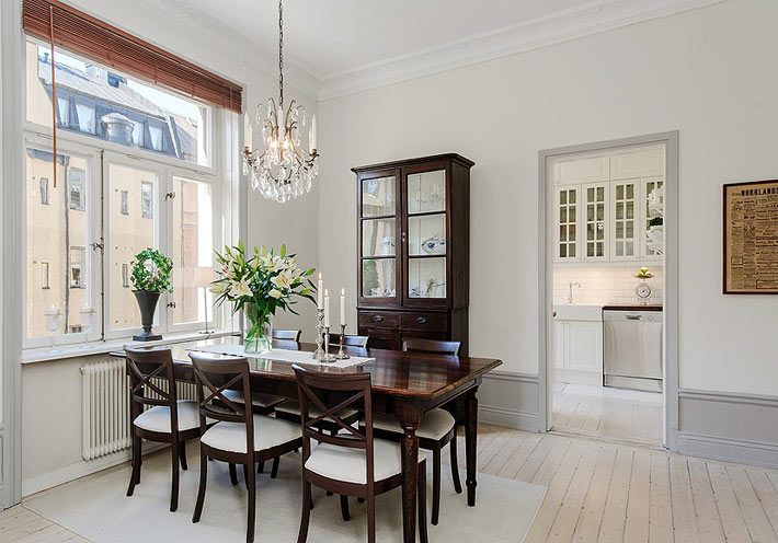 Skandináv stílusú étkező belső kialakítása