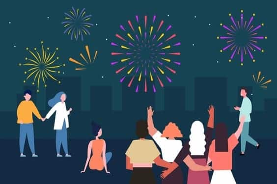 Illusztráció: emberek nézik a tűzijátékot