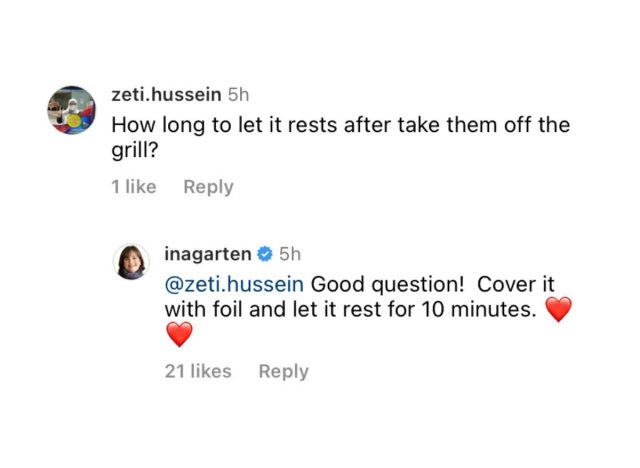 Ina garten instagram megjegyzés