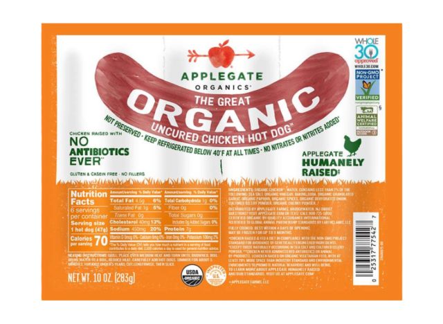 applegate organics csirke hot dog