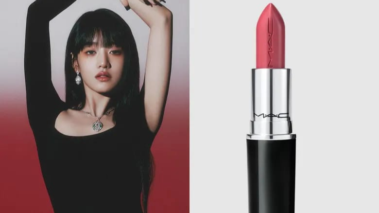 Minnie (G)l-Dle pirosítónak tűnik a MAC Lusterglass Sheer-Shine rúzsával (Marie Claire Korea és MAC)