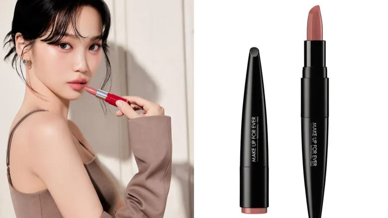Kim Chae Won LE SSERAFIM pirosítónak tűnik a Rouge Artist Make Up For Ever (Make Up For Ever) rúzs segítségével