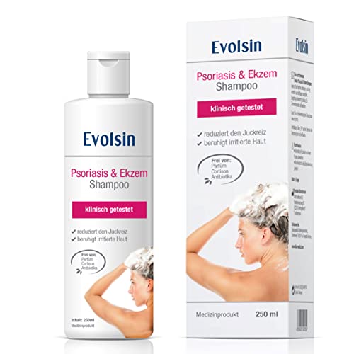 Evolsin® sampon pikkelysömörre és ekcémára I 250 ml I KORTIZON MENTES I Egészségügyi termék I Enyhíti a száraz, irritált fejbőr viszketését ekcéma, neurodermatitis és pikkelysömör esetén